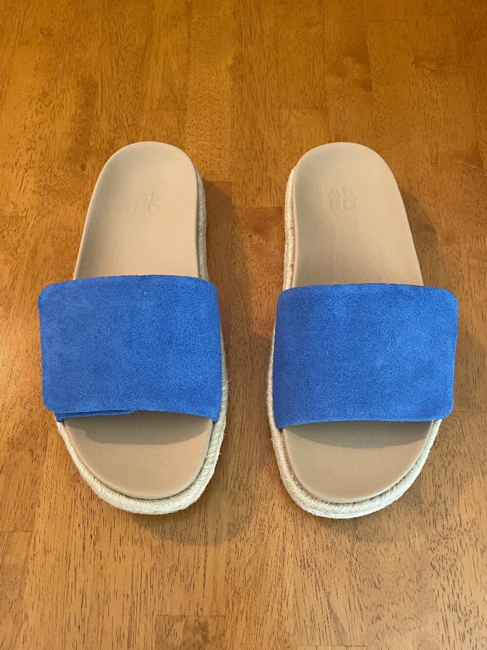 Size 7 ABEO Isle marina blue espadrille suede slide orthotic footbed
